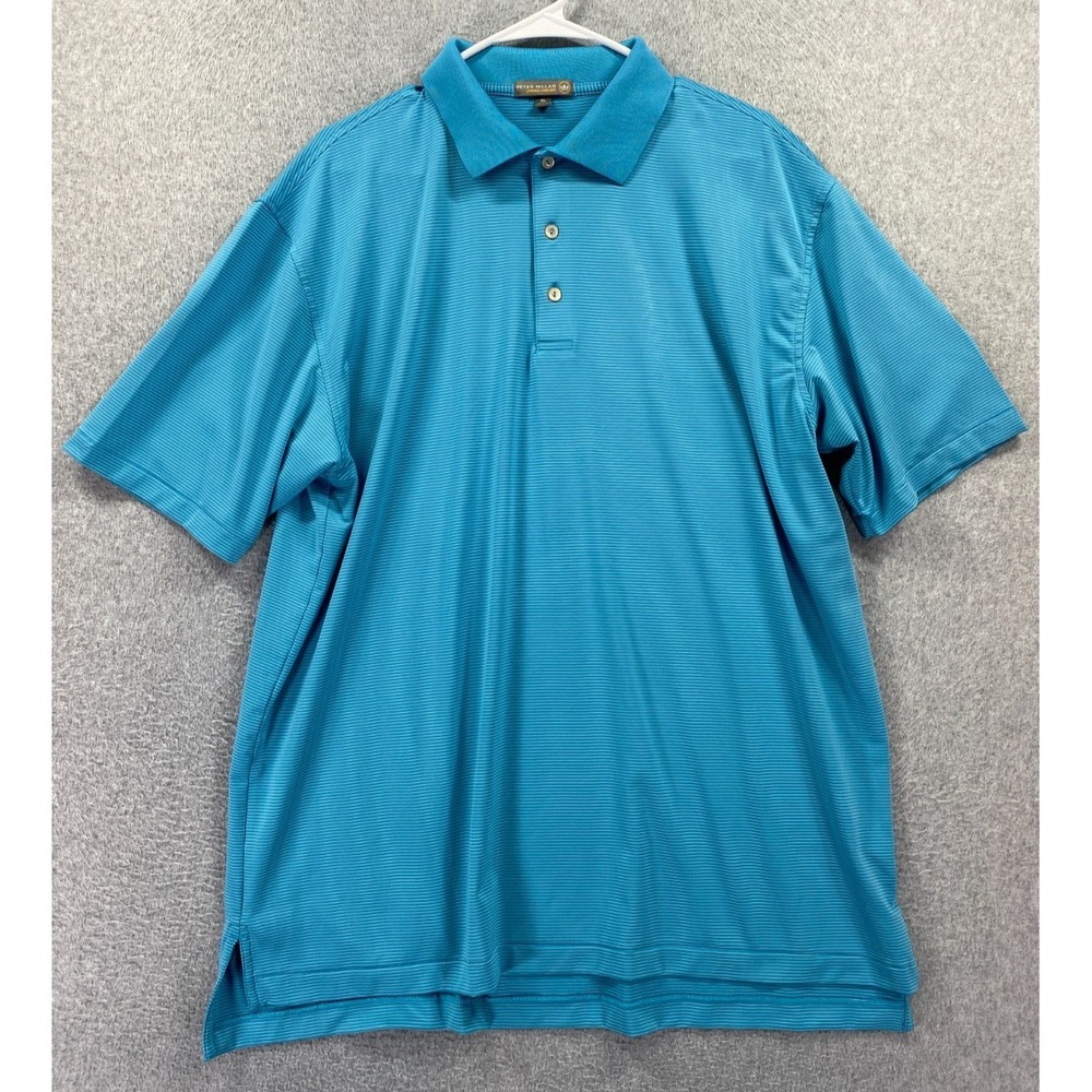 Peter Millar Summer Comfort Mens XL Blue Striped Stretch Polo Golf Shirt Sports